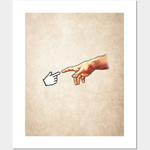 Funny 8bit Nerd & Geek Humor (Creation of Adam Parody) Wall Art by badbugs